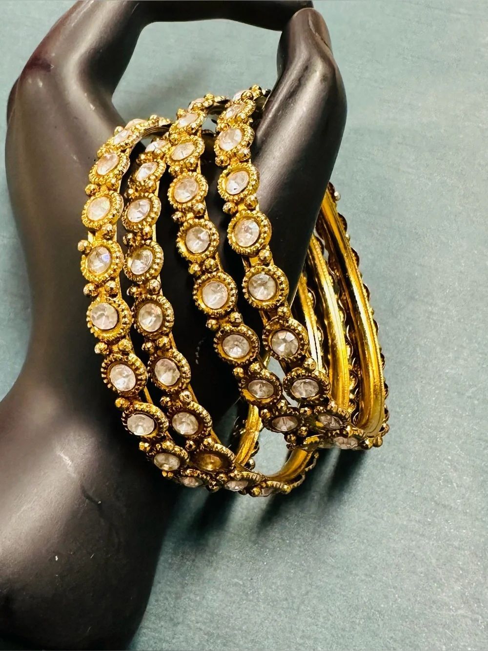 Gold Clear Crystal Bollywood Exotic Style Bangle Set Of 4 B12